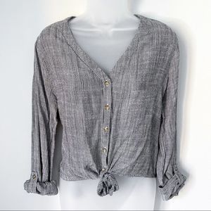 E & M | Tie Button Down Striped Top